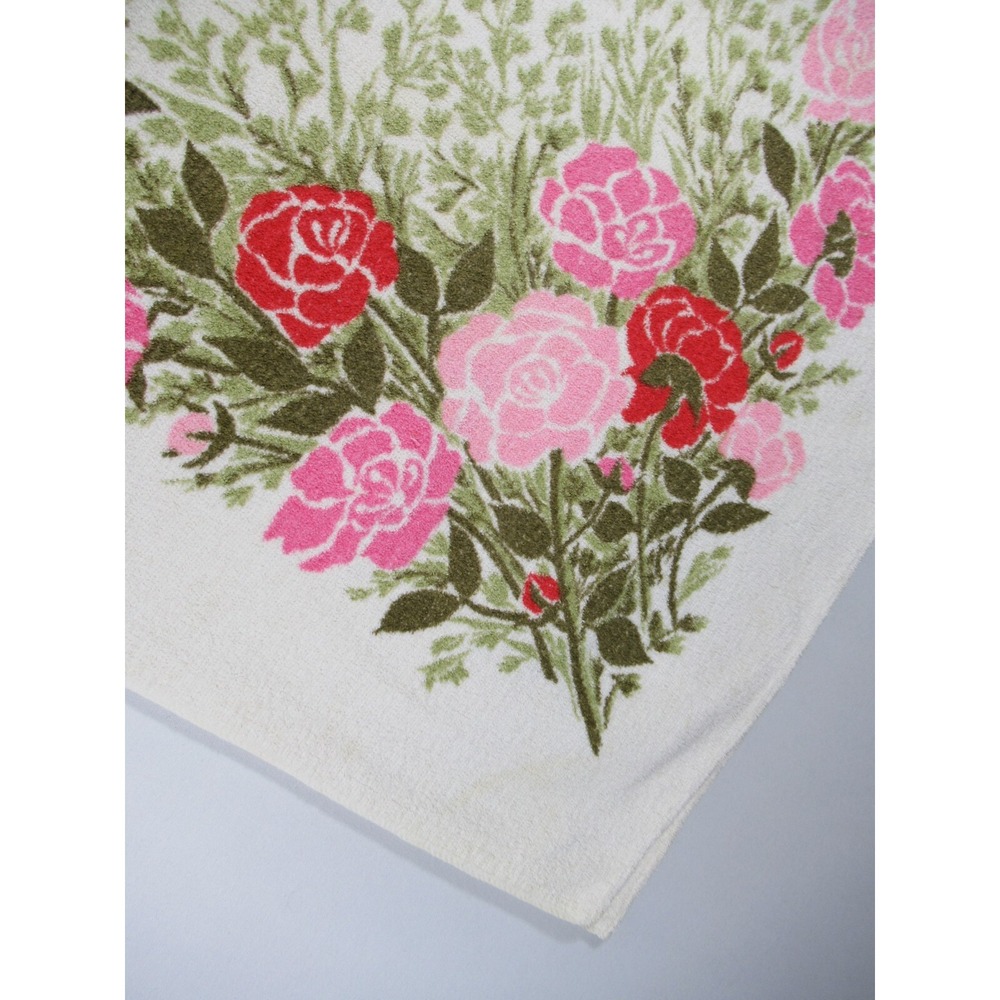 Vtg 50s 60s California Hand Prints Roses Terrycloth Tablecloth 47x53 Square